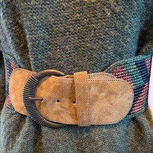 Sezane Suede and Woven Carlie Belt in Multicolor/Khaki in Size 80